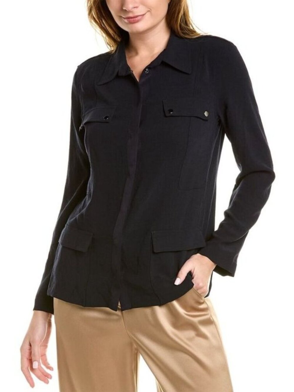 2/$30 Elie Tahari Utility Shirt Jacket Snap Button Shacket Stargazer 12 #A4849
